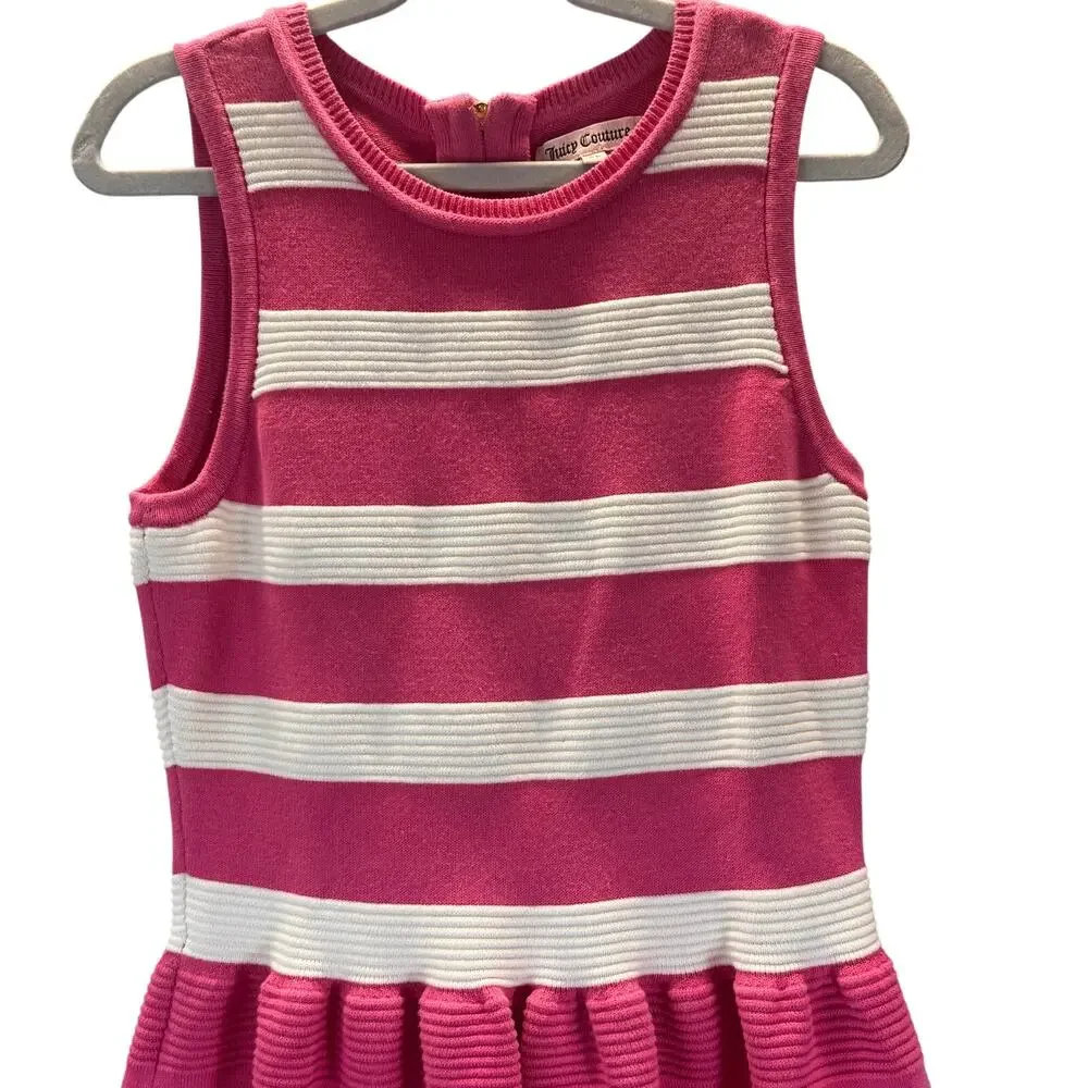Juicy Couture Bright Pink and White Striped Drop Waist Dress Girls XL